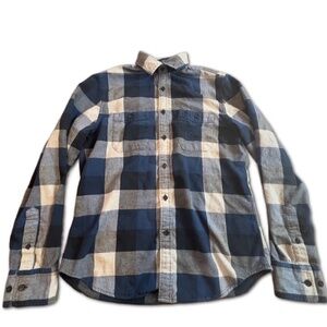 Express Men's Plaid Navy Blue Flannel Shirt, Size: Small, Neck: 14-14.5